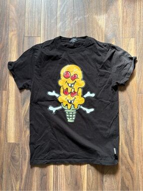 Icecream Black Graphic Tee with Subtle Wear